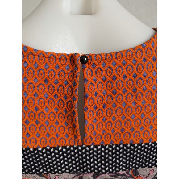 Meadow Rue by Anthropologie Large Poppy Jacquard Tank Orange Black Sleeveless - Picture 11 of 16